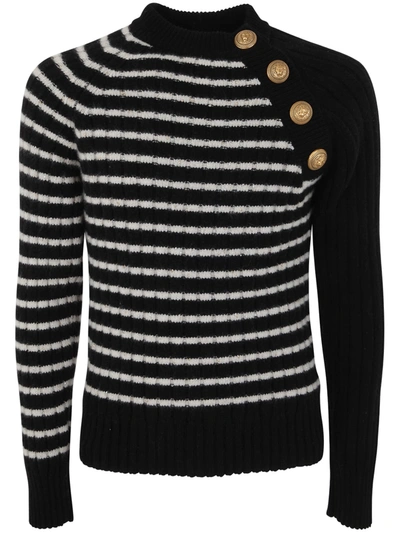 Balmain Striped Cashmere & Lurex Sweater In Ecj Noir Naturel