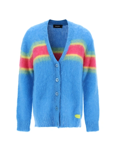 Dsquared2 Striped Mohair Blend Knit Cardigan In 962