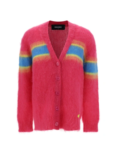 Dsquared2 Striped Mohair Blend Knit Cardigan In 961