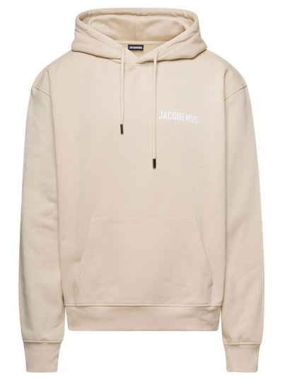 Jacquemus Beige Hoodie With Contrasting Logo Print In Cotton Man