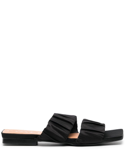 Ganni Double-strap Flat Slides In Black