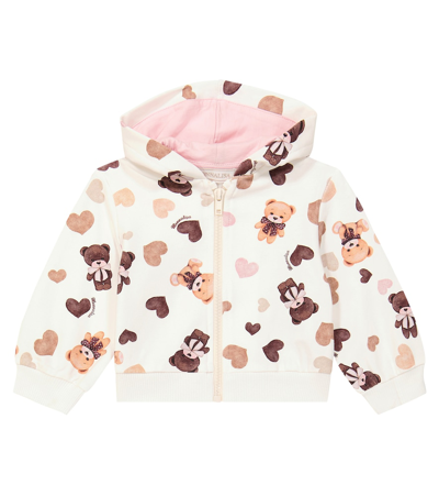 Monnalisa Babies' Teddy Bear Zip-up Hoodie In White