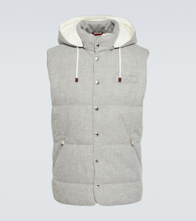 Brunello Cucinelli Wool-blend Down Vest In Grey