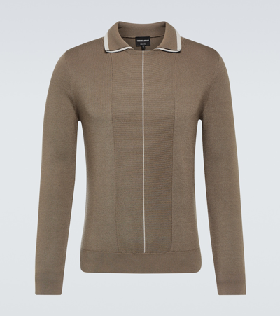 Giorgio Armani Wool Polo Top In Brown