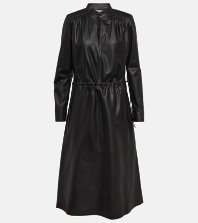 Yves Salomon Leather Midi Dress In Black