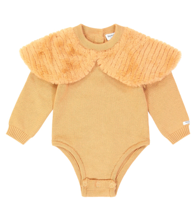 Donsje Babies' Embroidered Cotton Jersey Onesie In Brown