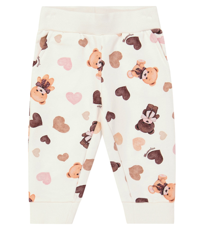 Monnalisa Babies' Bear-print Cotton Track Pants In White