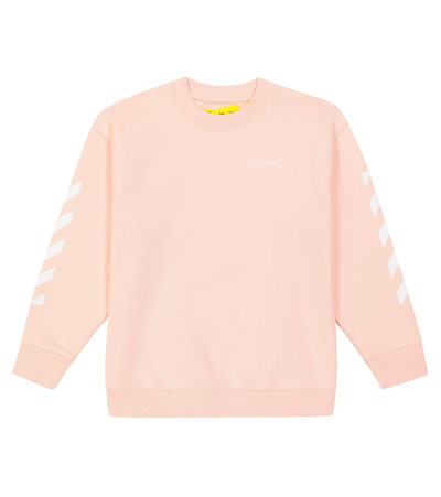 Off-white Kids' Logo棉质针织运动衫 In Pink