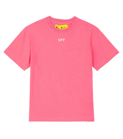 Off-white Kids' Logo Cotton Jersey T-shirt In Pink