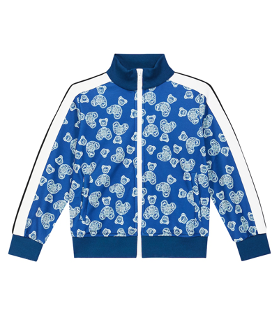 Palm Angels Kids' Teddy Bear 印花条纹运动夹克 In Blue