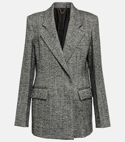 Victoria Beckham Herringbone Wool-blend Jacket In Black