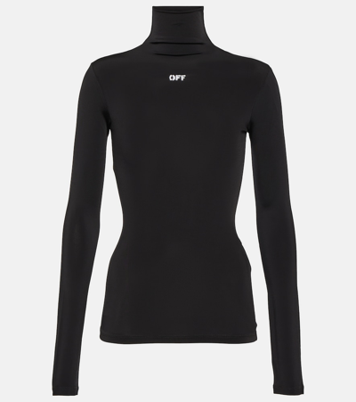 Off-white Long Sleeve T-shirt With Elegant Mock Neck And Subtle Logo Detail In Black