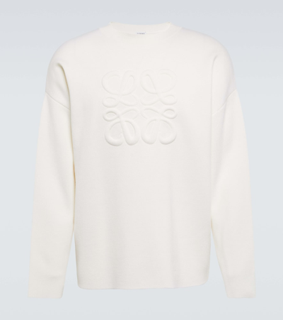 Loewe Logo-debossed Wool-blend Jumper In White