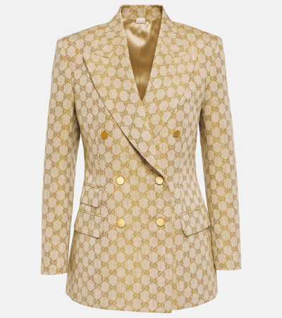 Gucci Gg Linen And Cotton-blend Blazer In Ebony