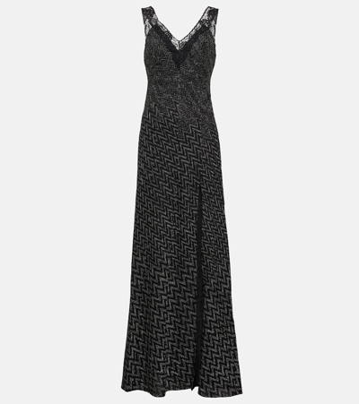 Missoni Zig-zag Lace-trimmed Maxi Dress In Grey