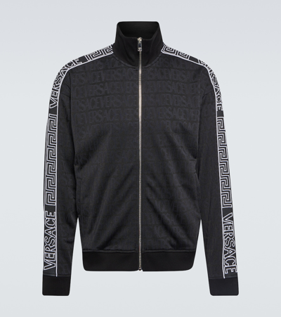Versace Allover Zip-front Sweatshirt In Black