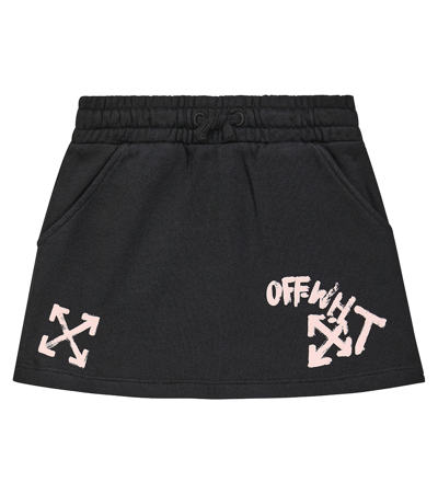 Off-white Kids' Paint Script Cotton Miniskirt In Black Pink