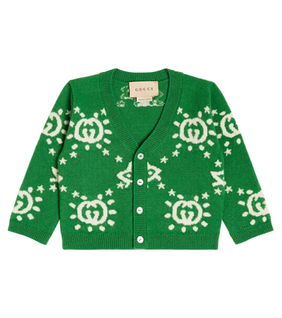 Gucci Baby Wool Cardigan With Intarsia In Green