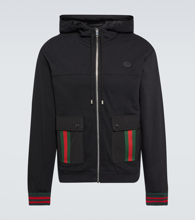 Gucci Web-stripe Cotton Bomber Jacket In Black