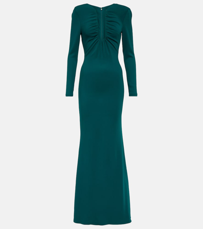 Roland Mouret Ruched Stretch Cady Gown In Green