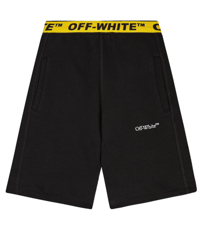 Off-white Kids' Logo Cotton Shorts In Black