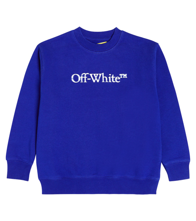 Off-white Kids' Logo棉质针织运动衫 In Blue