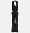 Balmain Draped Halter Flare-leg Crepe Jumpsuit In Black