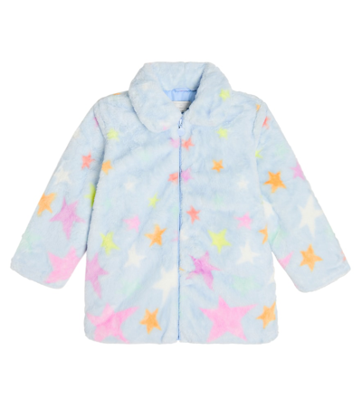 Stella Mccartney Kids' Star Print Fluffy Collared Jacket In Blue