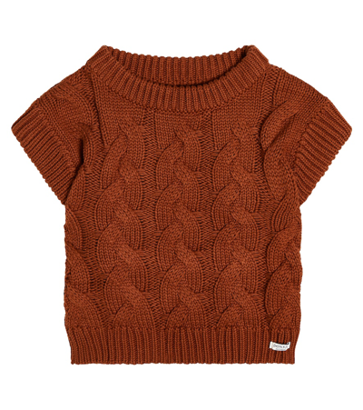 Donsje Kids' Mylli Cable-knit Cotton Jumper Waistcoat In Red