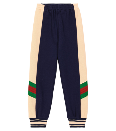 Gucci Kids' Web Cotton Jersey Sweatpants In Blue