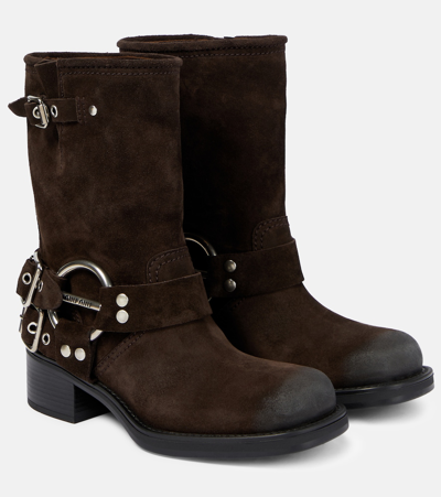 Miu Miu Suede Ankle Boots In Brown