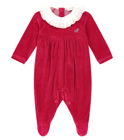 Monnalisa Baby Cotton-blend Velvet Playsuit In Red