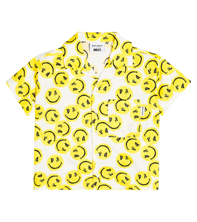 Palm Angels Kids' Smiley-face Cotton Shirt In Yellow