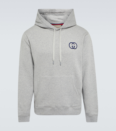 Gucci Interlocking G Logo-embroidered Cotton Hoodie In Grey