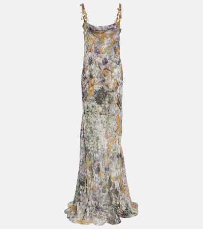 Dries Van Noten Embellished Floral-print Silk-blend Gown In Neutrals