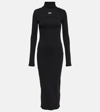 Off-white Ribbed Texture Midi Dress With High Neckline In Black