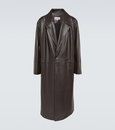 Loewe Leather Coat In Brown