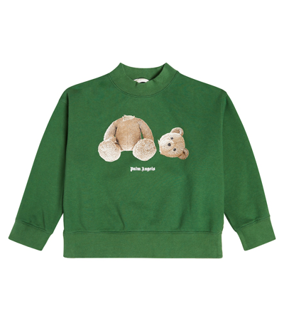 Palm Angels Kids' 印花棉质针织运动衫 In Green