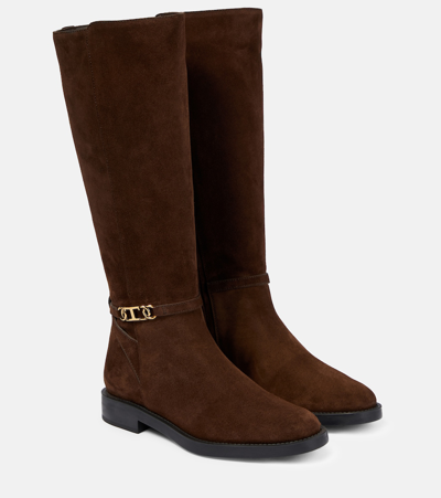 Tod's Buckle-detailed Suede Knee Boots In Chocolate