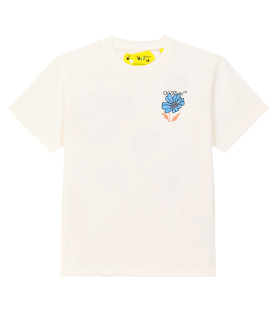 Off-white Kids' Girl's Flower Graphic Logo-print T-shirt In White Black