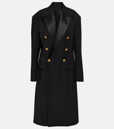 Balmain Virgin Wool Overcoat In Black