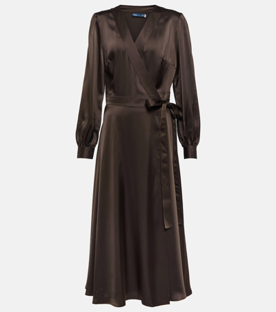 Polo Ralph Lauren Satin Wrap Dress In Brown