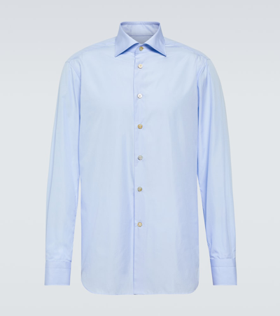 Kiton Cotton Poplin Oxford Shirt In Blue