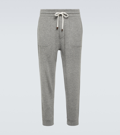 Brunello Cucinelli Ribbed-knit Cashmere Sweatpants In Grey