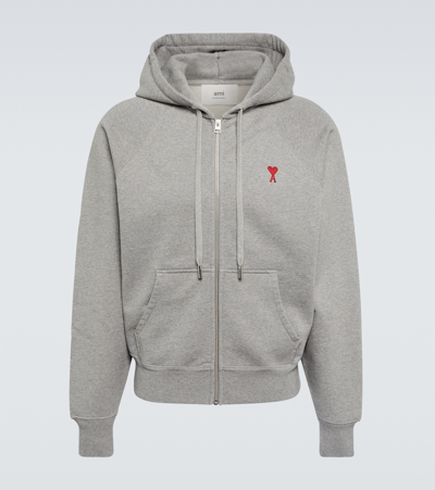 Ami Alexandre Mattiussi Ami De Caur Cotton Jersey Hoodie In Grey