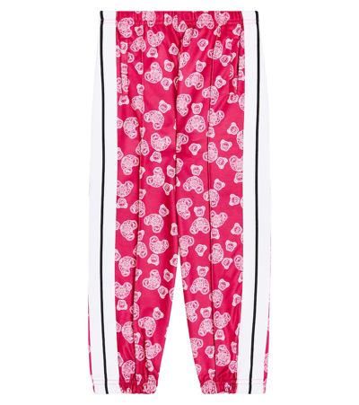 Palm Angels Kids' Fuchsia Track Pants With All-over Paisley Teddy Bear Print In Cotton Blend Girl In Fuchsia Of