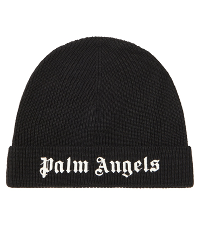 Palm Angels Kids' Logo-embroidered Knitted Beanie In Black