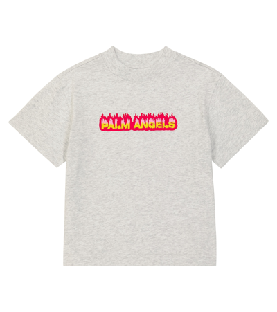 Palm Angels Kids' Logo Cotton Jersey T-shirt In Grey