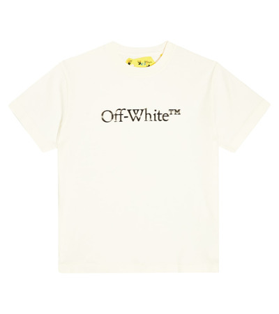 Off-white Kids' White Short-sleeved T-shirt With Contrasting Bookish Bit Logo In Cotton Boy