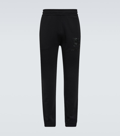 Burberry Embroidered Cotton Sweatpants In Black